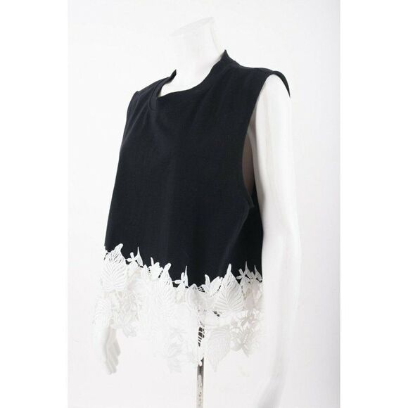Derek Lam 10 Crosby Women's Lea Lace Crochet Trim Top Sleeveless Shirt Black NWT - Picture 3 of 6